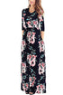 Sexy Classic Floral Print Black 3/4 Sleeve Maxi Dress